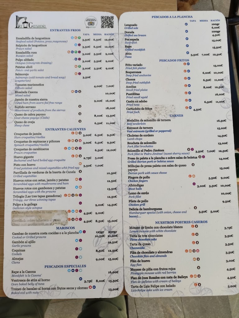 Restaurante La Casona — Carta