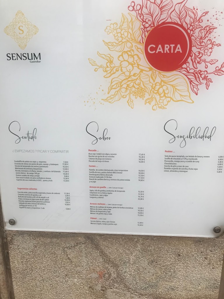 Sensum Gastrobar — Carta