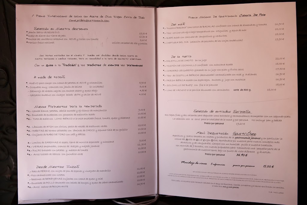 Restaurante Los Sentidos — Carta