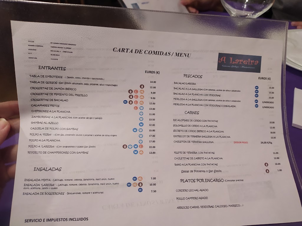 Taberna Galega - A Lareira — Carta