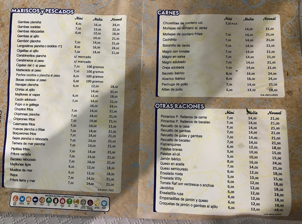Tapas WILLY Ramirez Granados, S.L. — Carta