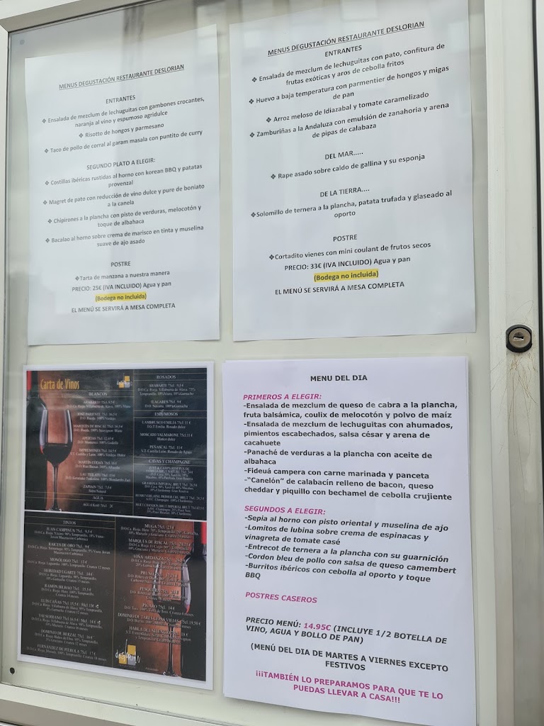 Restaurante Deslorian — Carta
