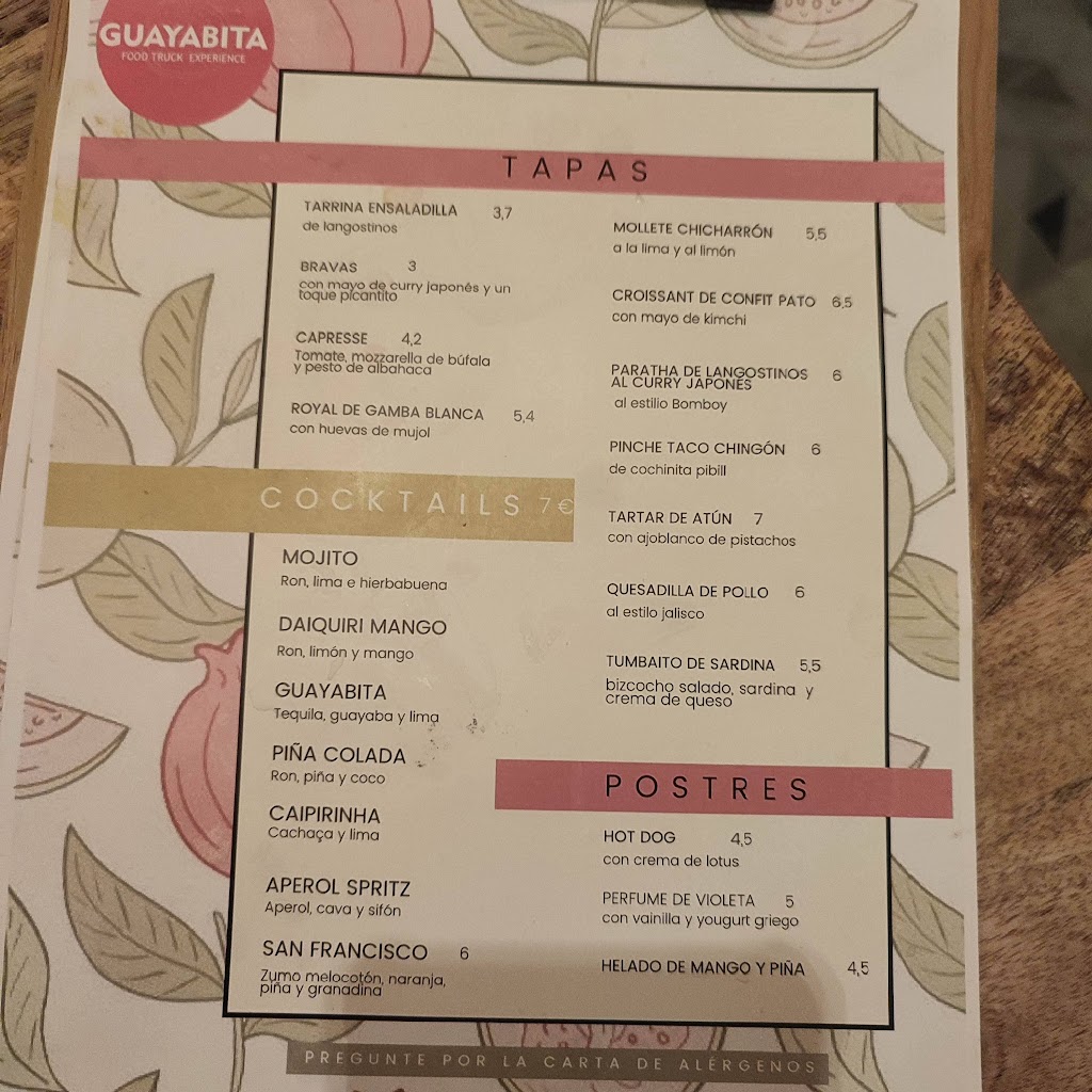 Guayabita. Tapas, copas y Cocktails — Carta