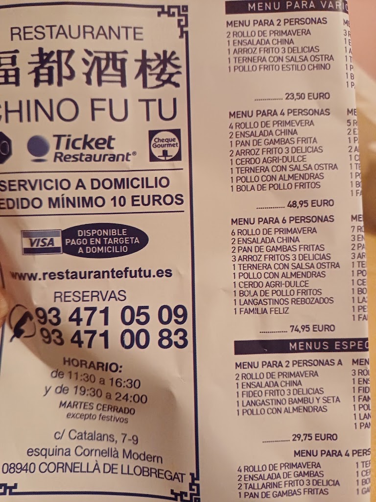 Restaurante chino Fu Tu — Carta
