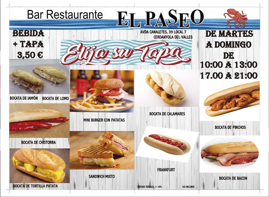 Bar Restaurant El Paseo — Carta