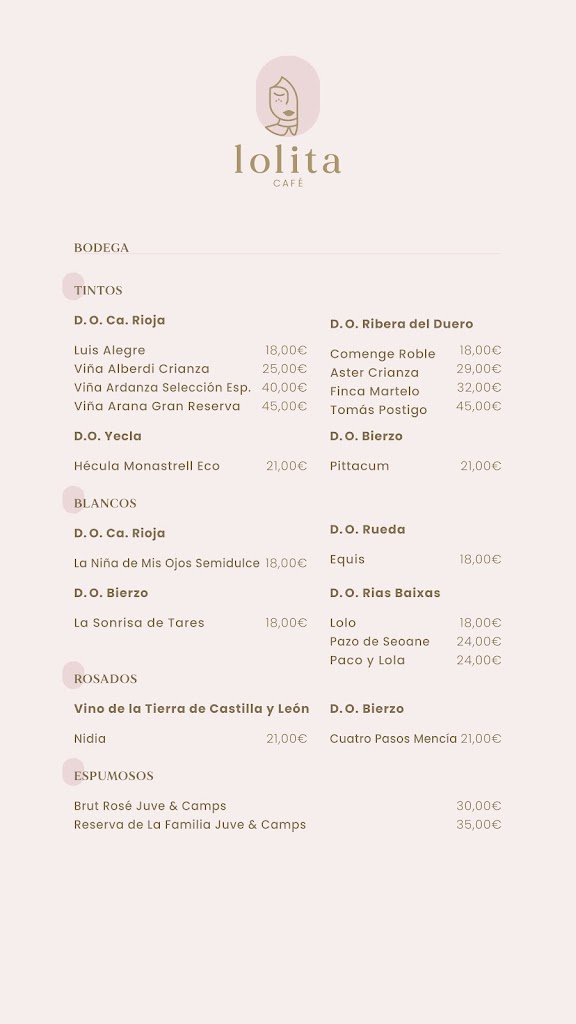 Restaurante Lolita Cafe — Carta