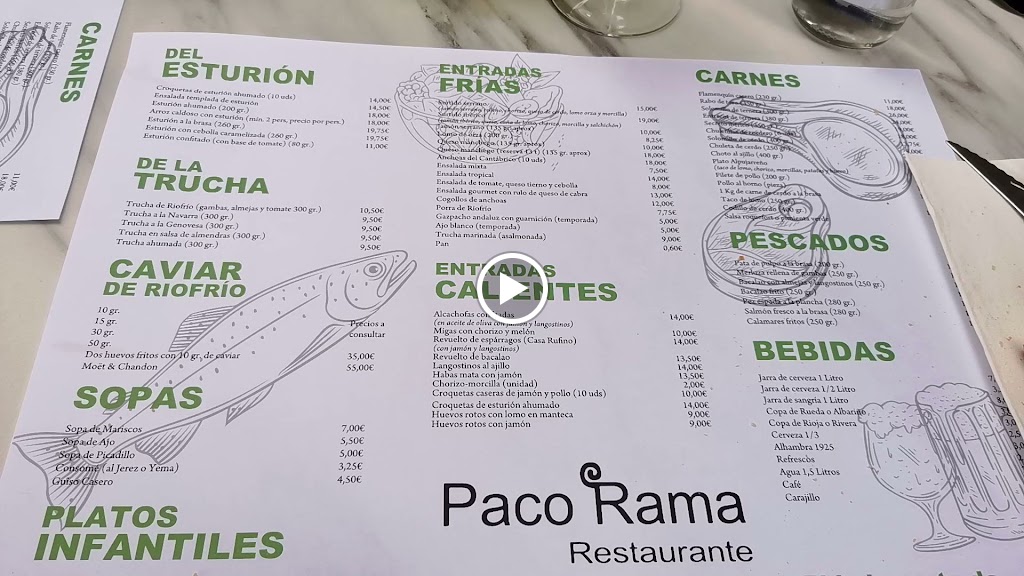 Restaurante Paco Rama — Carta