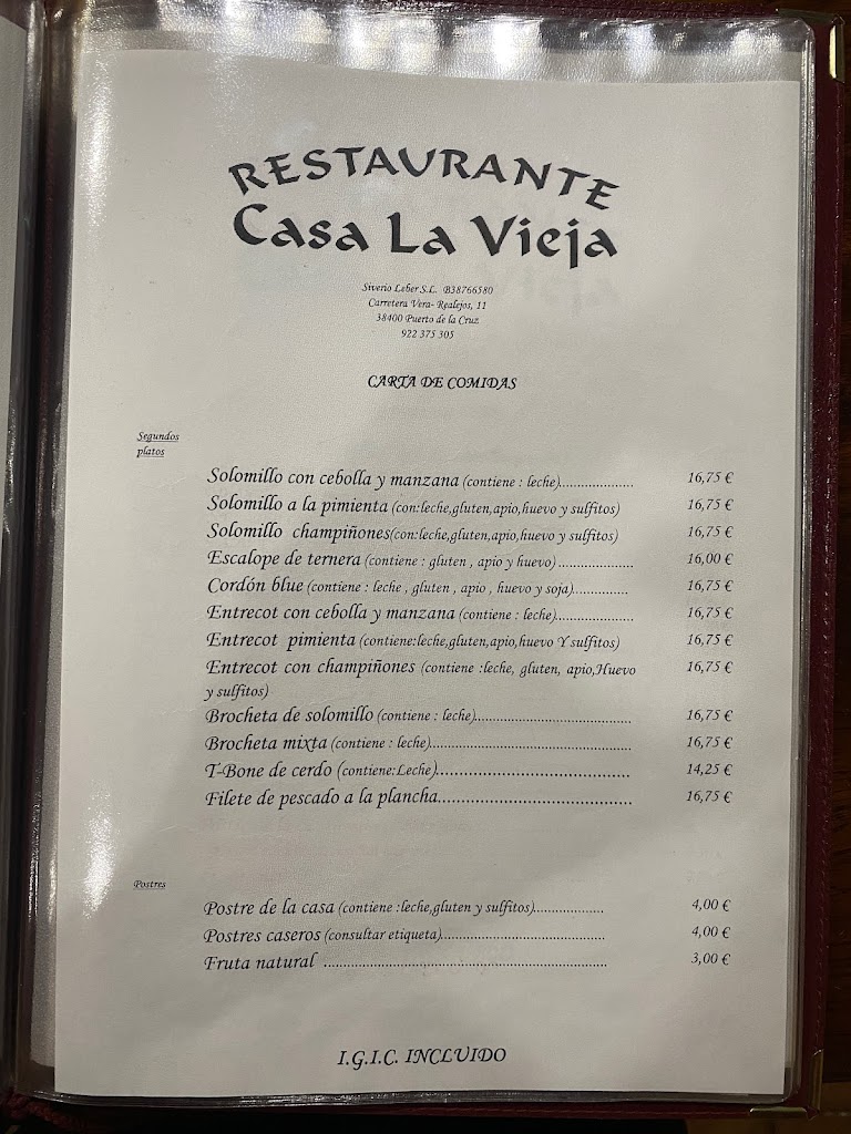 Restaurante Casa la Vieja — Carta