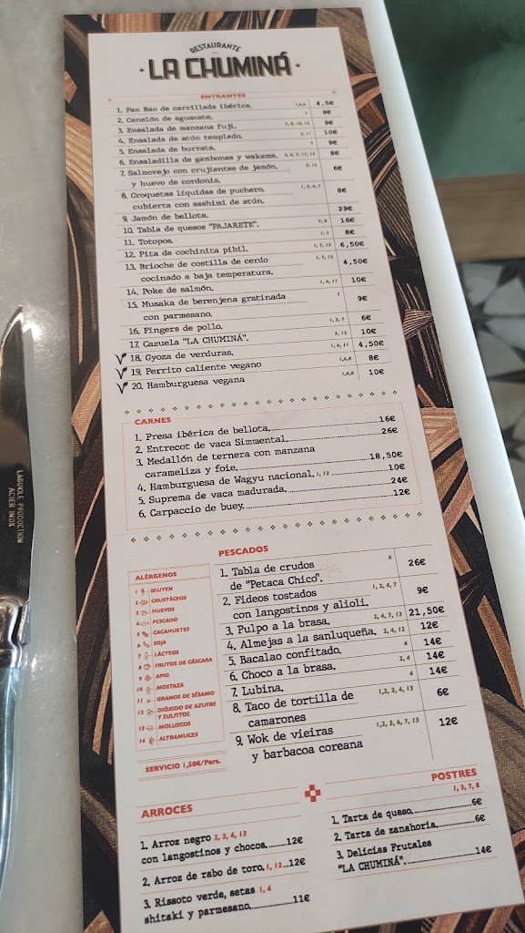 Restaurante La Chumina — Carta