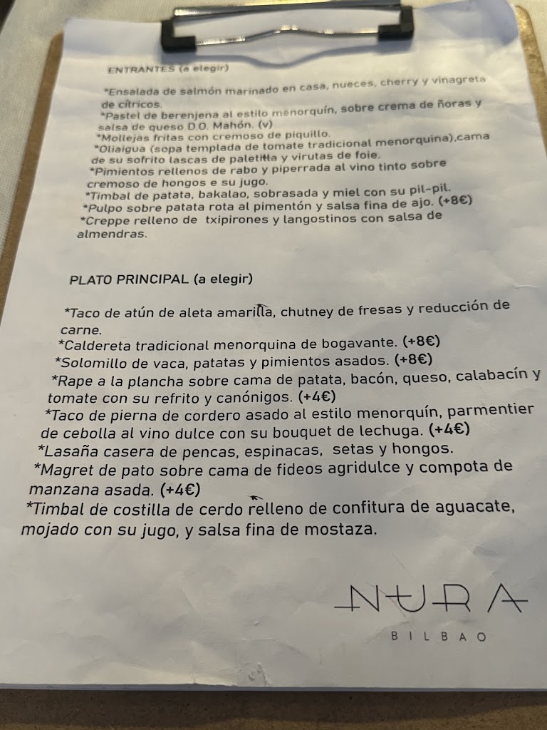 Restaurante Nura Bilbao — Carta