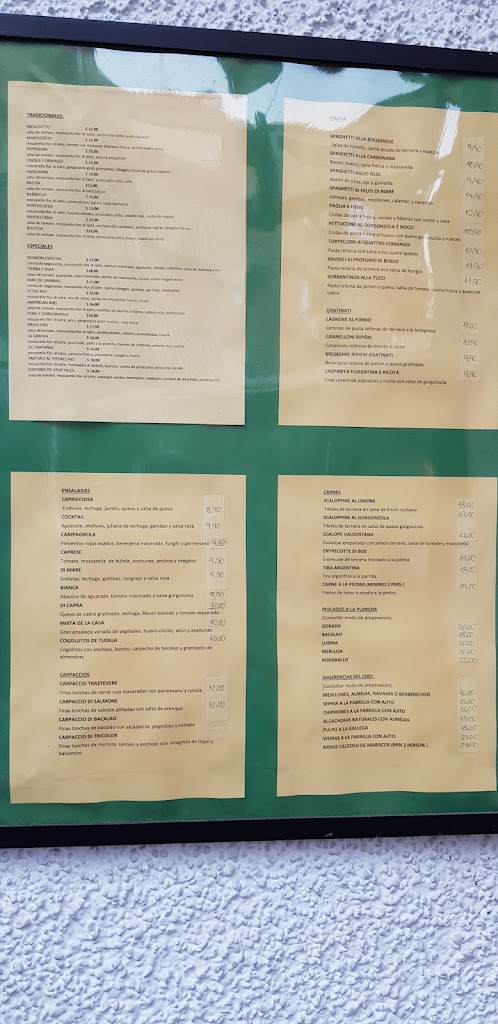 Restaurante Trattoria Pizzeria Trastevere — Carta