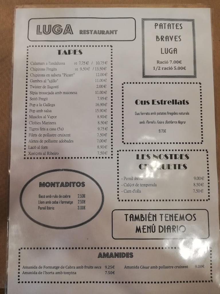 Bar Restaurante Luga — Carta