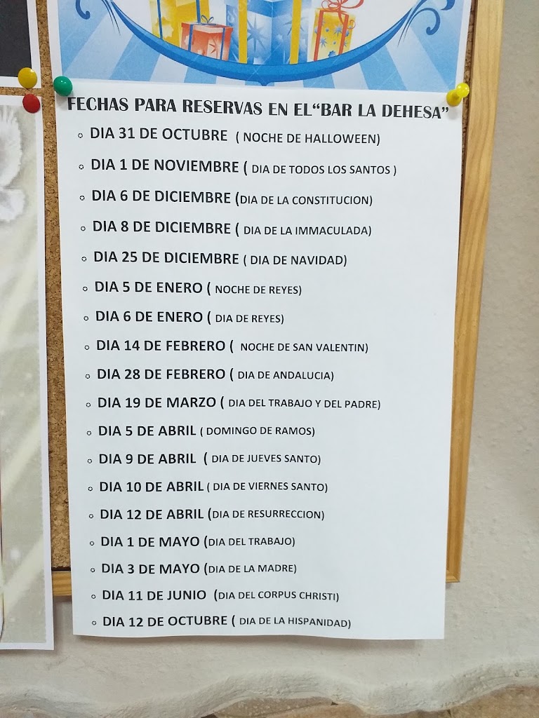 Bar Cafeteria La Dehesa — Carta