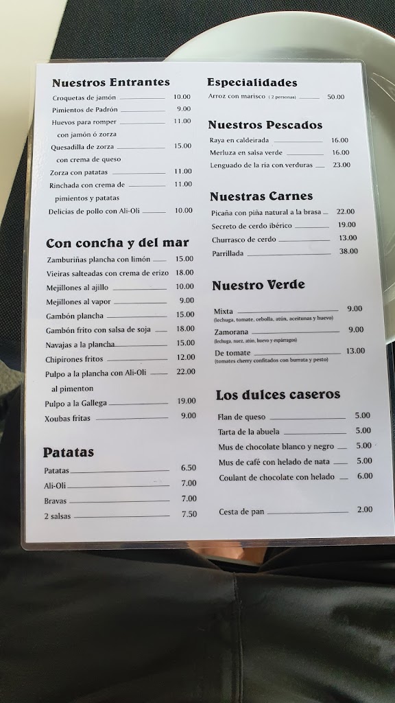 Bar Restaurante Zamorano — Carta