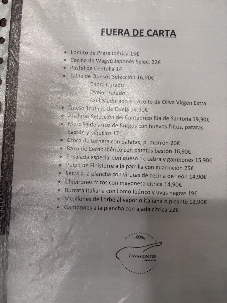 Jamoneria Cavamontes — Carta