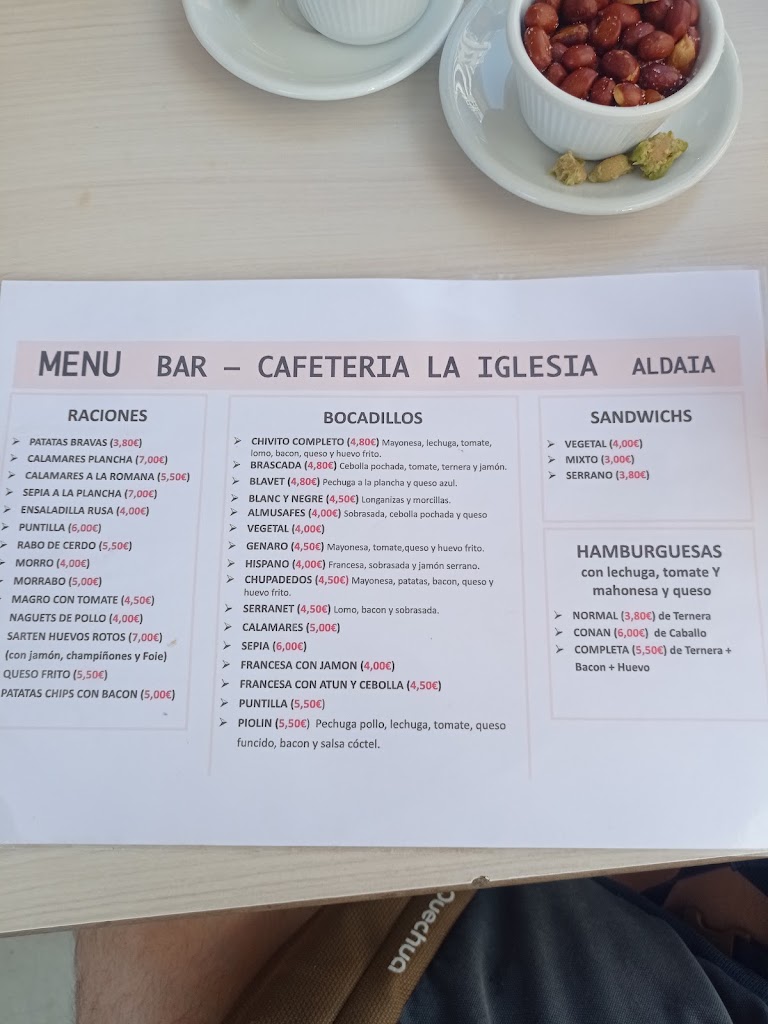 BAR CAFETERIA IGLESIA — Carta