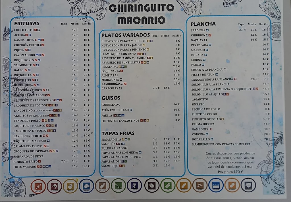 Chiringuito Macario — Carta