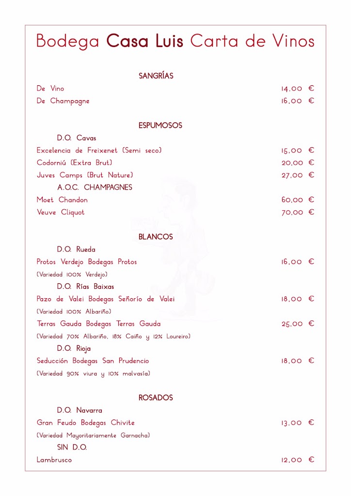 Restaurante Casa Luis — Carta
