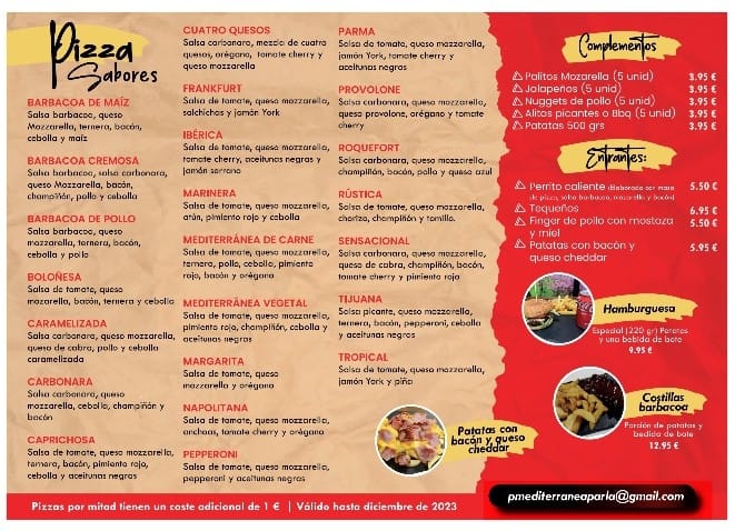 Pizzeria Mediterranea Parla — Carta