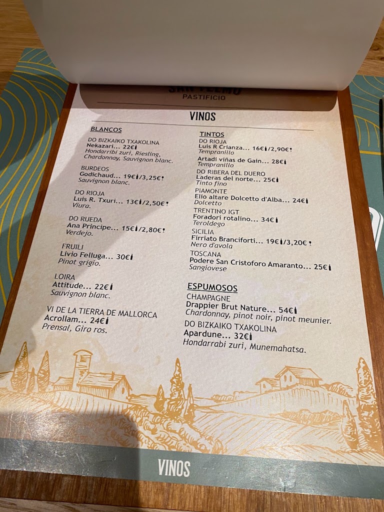 Restaurante San Telmo Pastificio — Carta