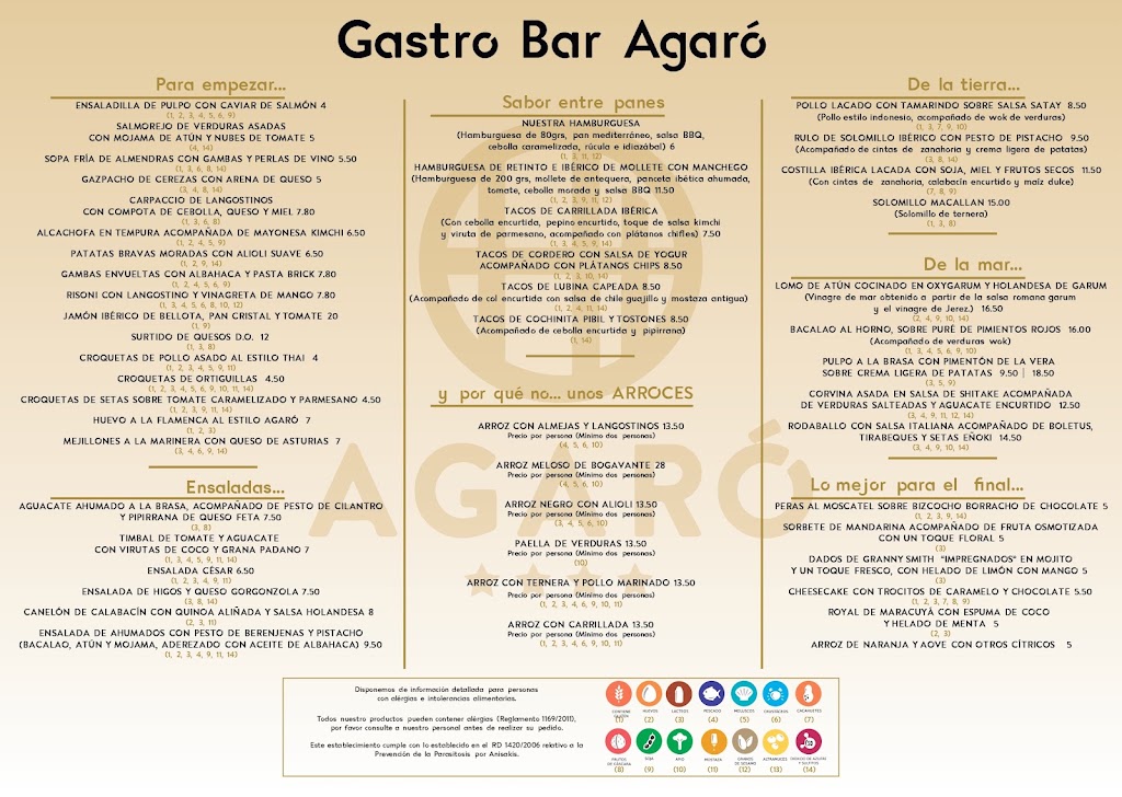 Gastrobar Agaro — Carta