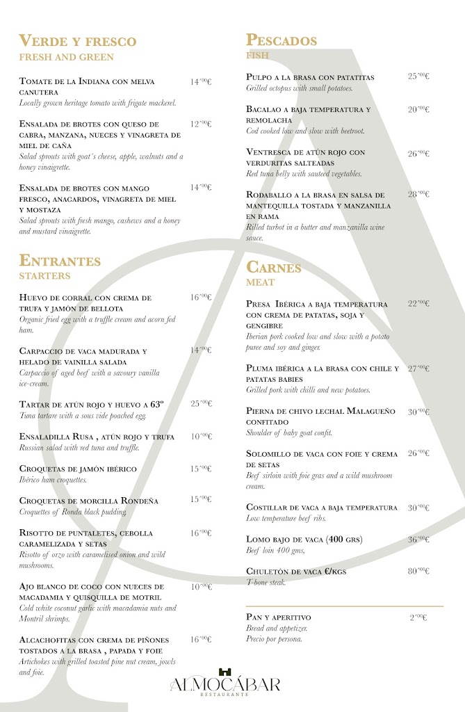 Restaurante Almocabar — Carta