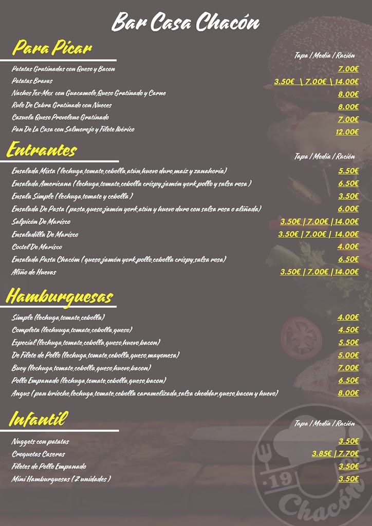 Bar Casa Chacon — Carta