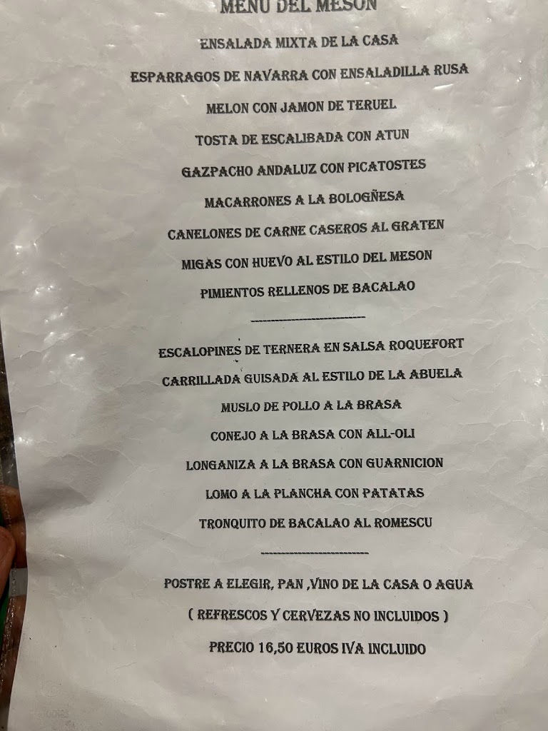 Restaurante Meson Muro — Carta