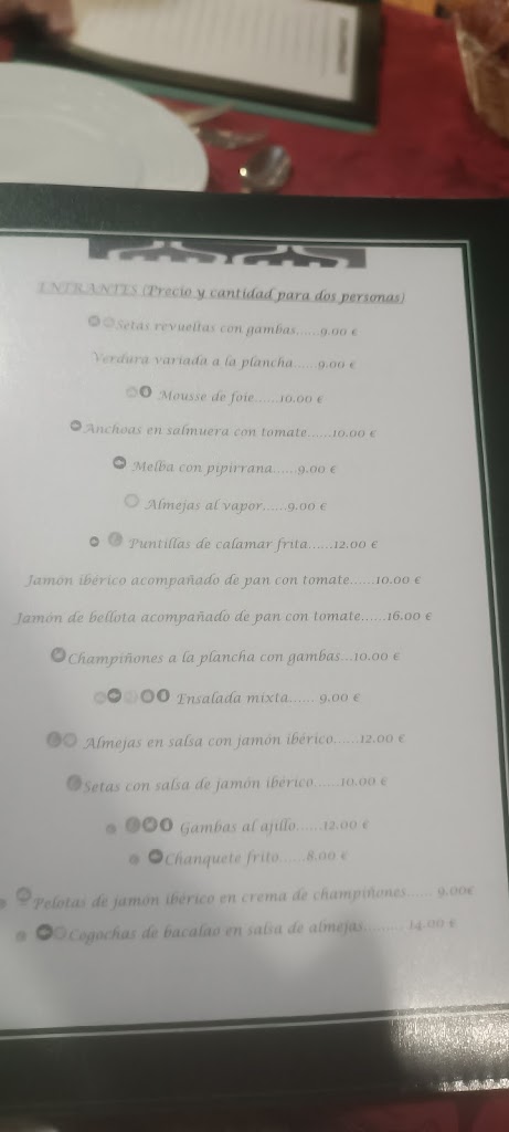 Restaurante Crisbe — Carta