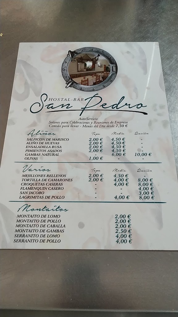 Hostal Bar San Pedro — Carta