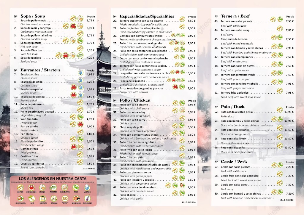 Restaurante Oriental Xiang Piao Piao — Carta