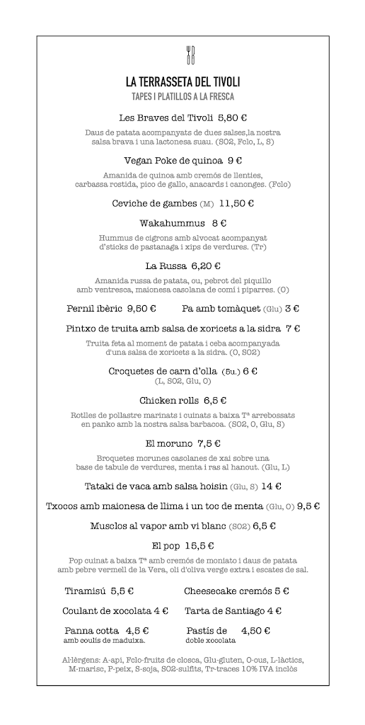 Tivoli Terrassa — Carta