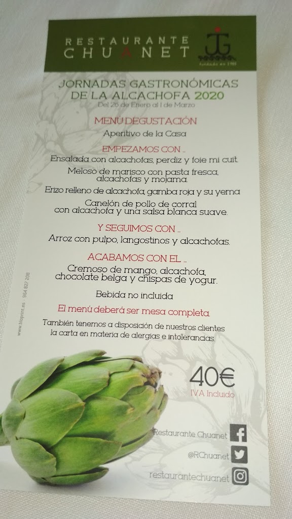 Restaurante Chuanet — Carta
