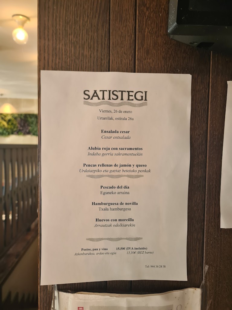 Bar restaurante Satistegi Jatetxea — Carta