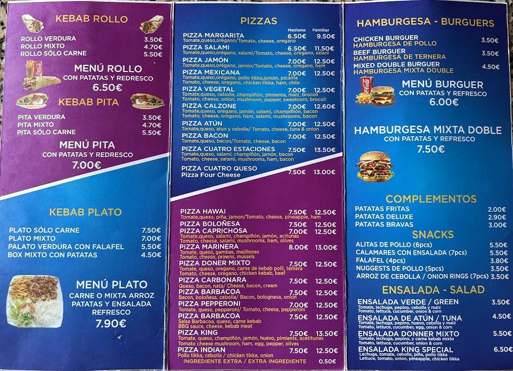 KING Doner kebab y pizzeria — Carta