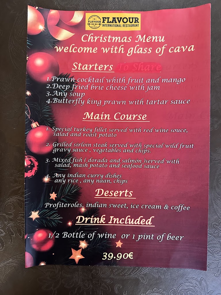 Flavour International restaurant — Carta