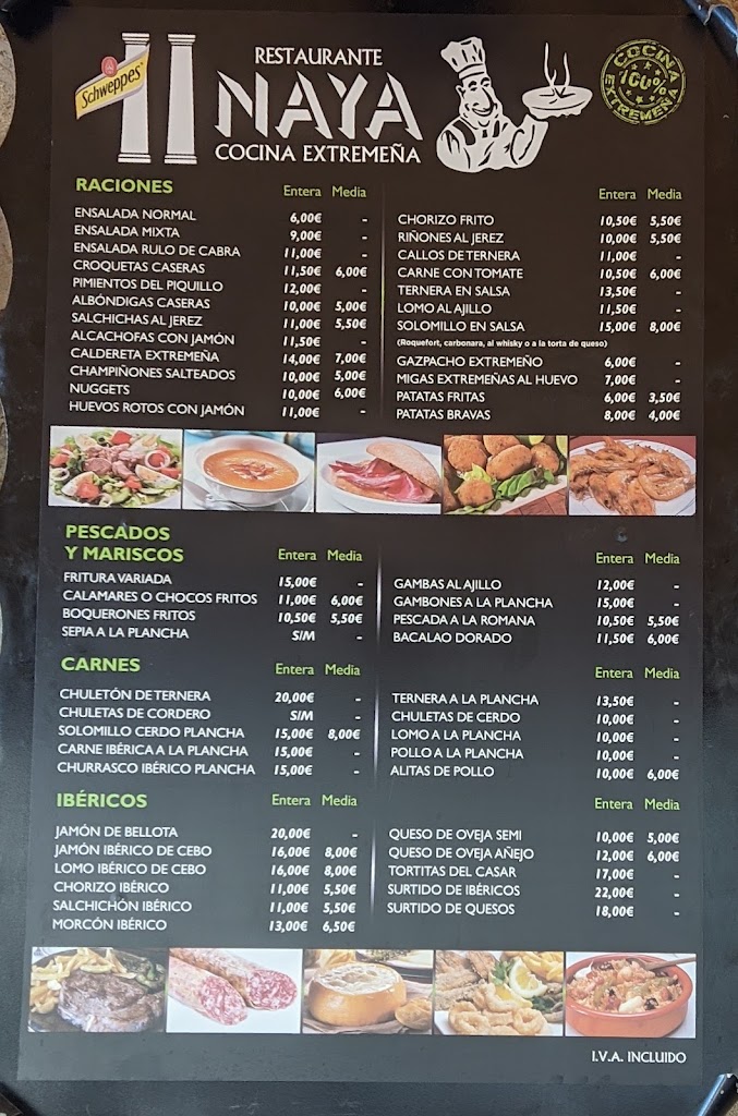 Restaurante Naya — Carta