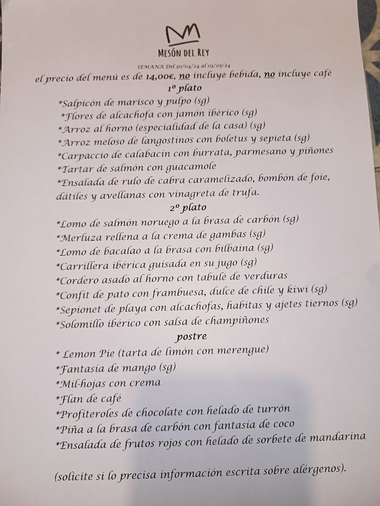 Meson del Rey — Carta