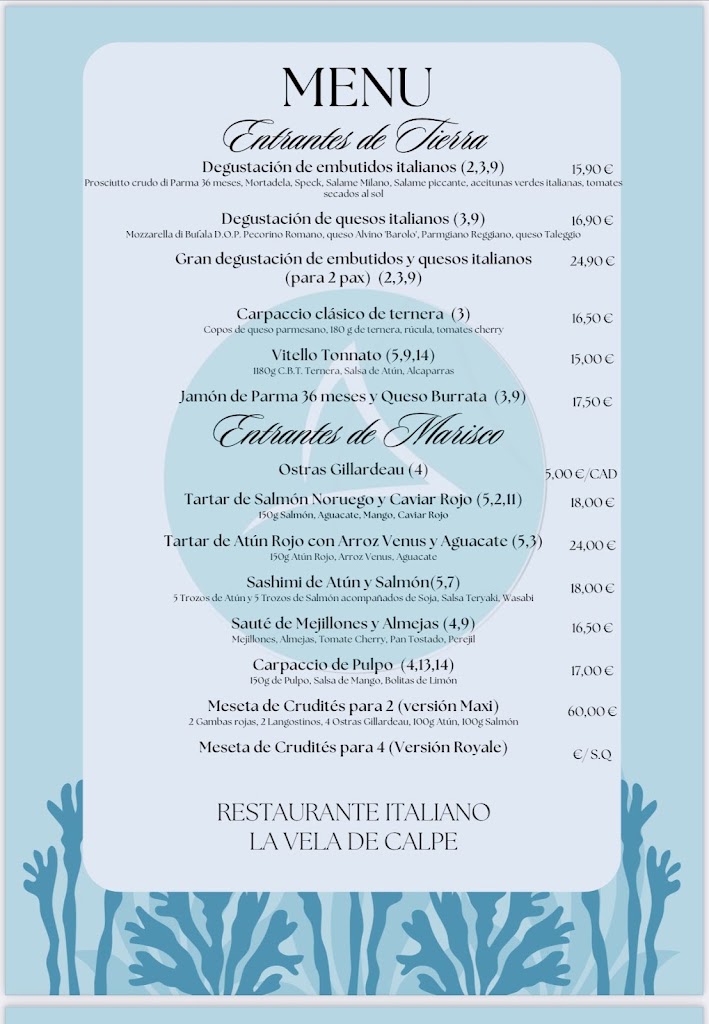 LOUNGE BAR - RESTAURANTE La Vela de Calpe. — Carta