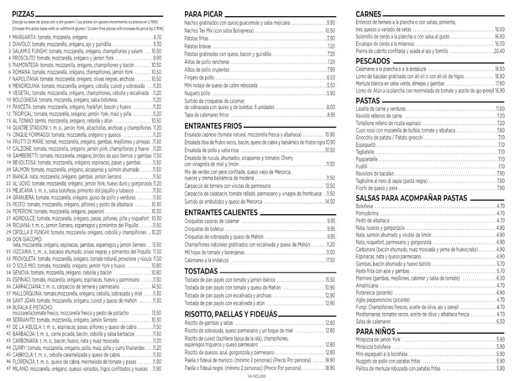 Restaurant Pizzeria Don Giacomo — Carta