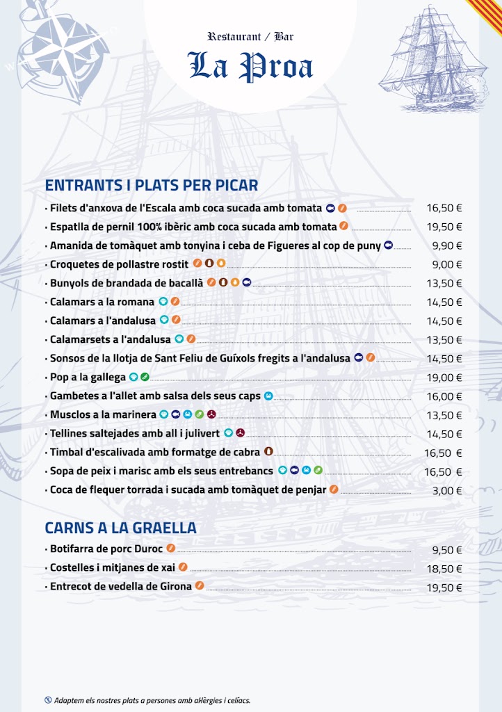 La Proa Restaurant — Carta