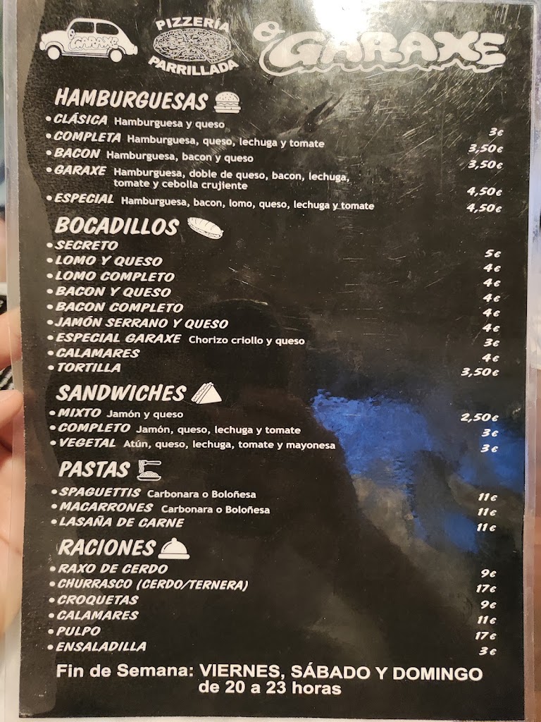 Restaurante O Garaxe — Carta