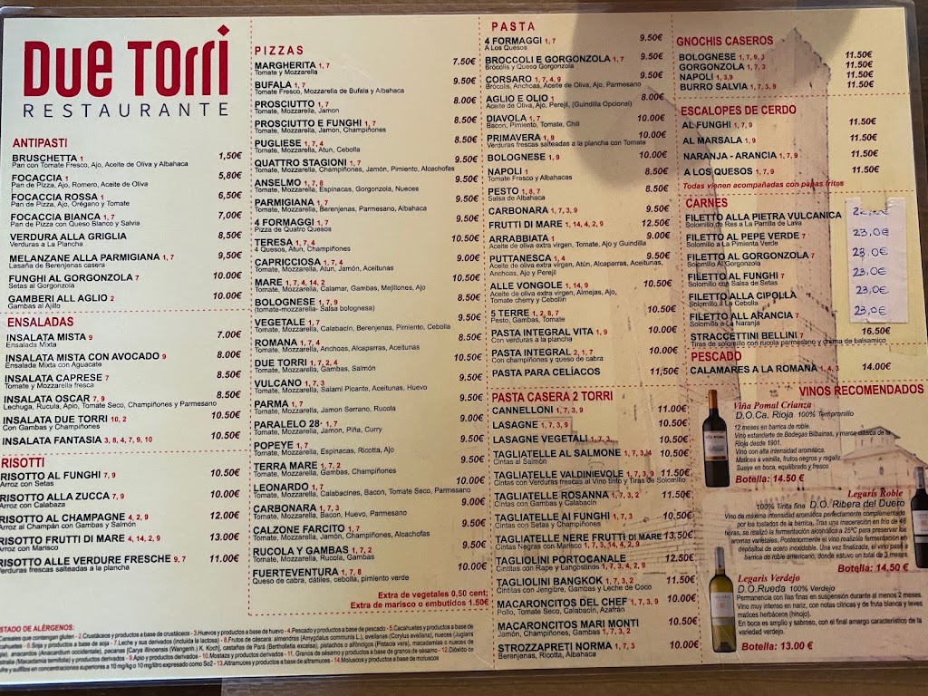 Restaurante Cantina Due Torri — Carta