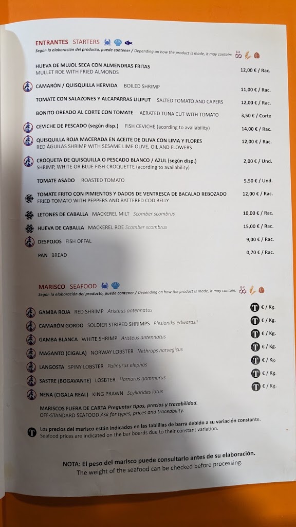 Restaurante El Poli — Carta