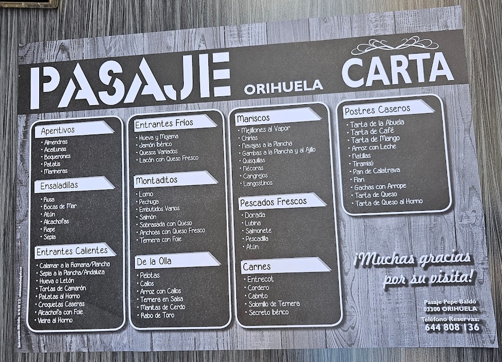 Meson Bar Pasaje — Carta