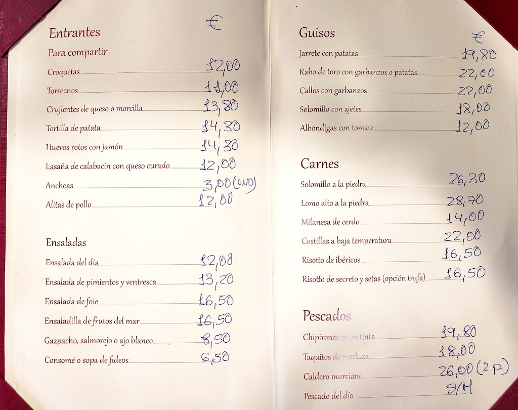 Restaurante La Casita — Carta