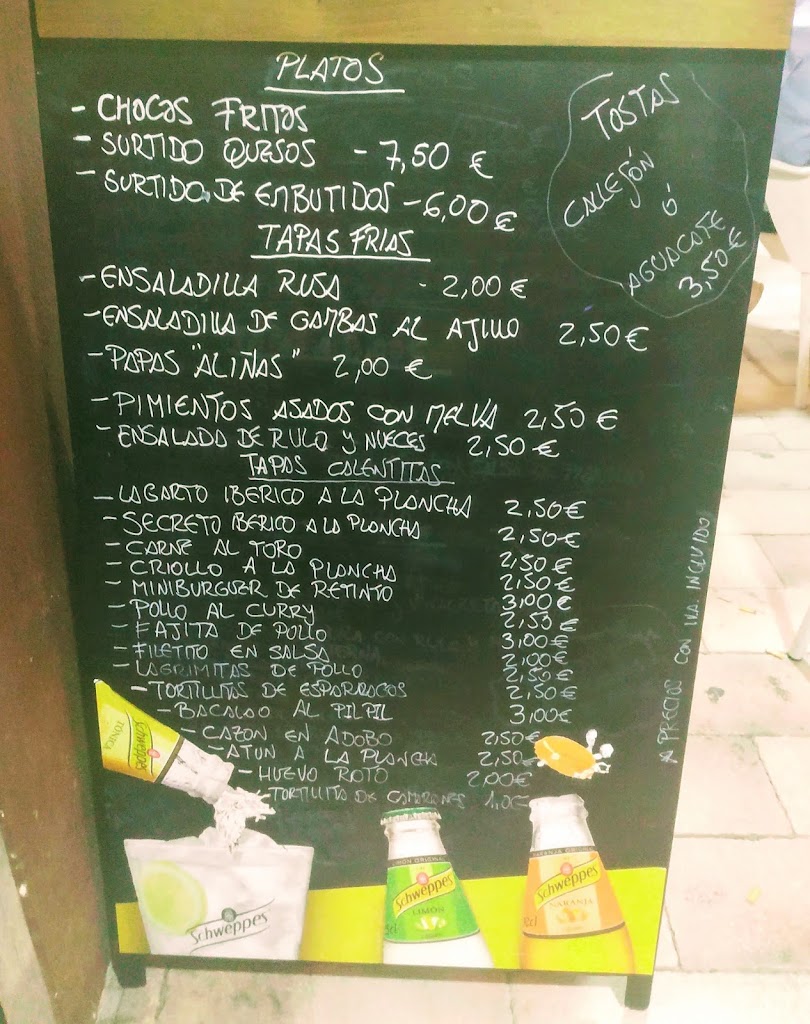 Bar El callejon del vino — Carta