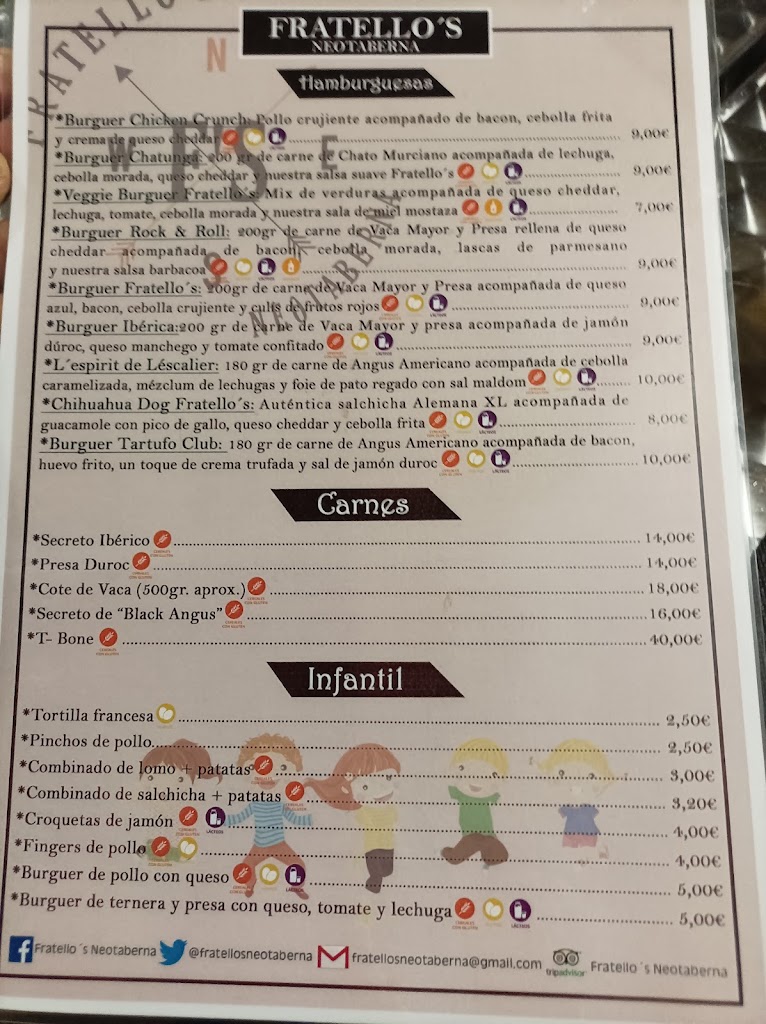 Fratello's Neotaberna — Carta