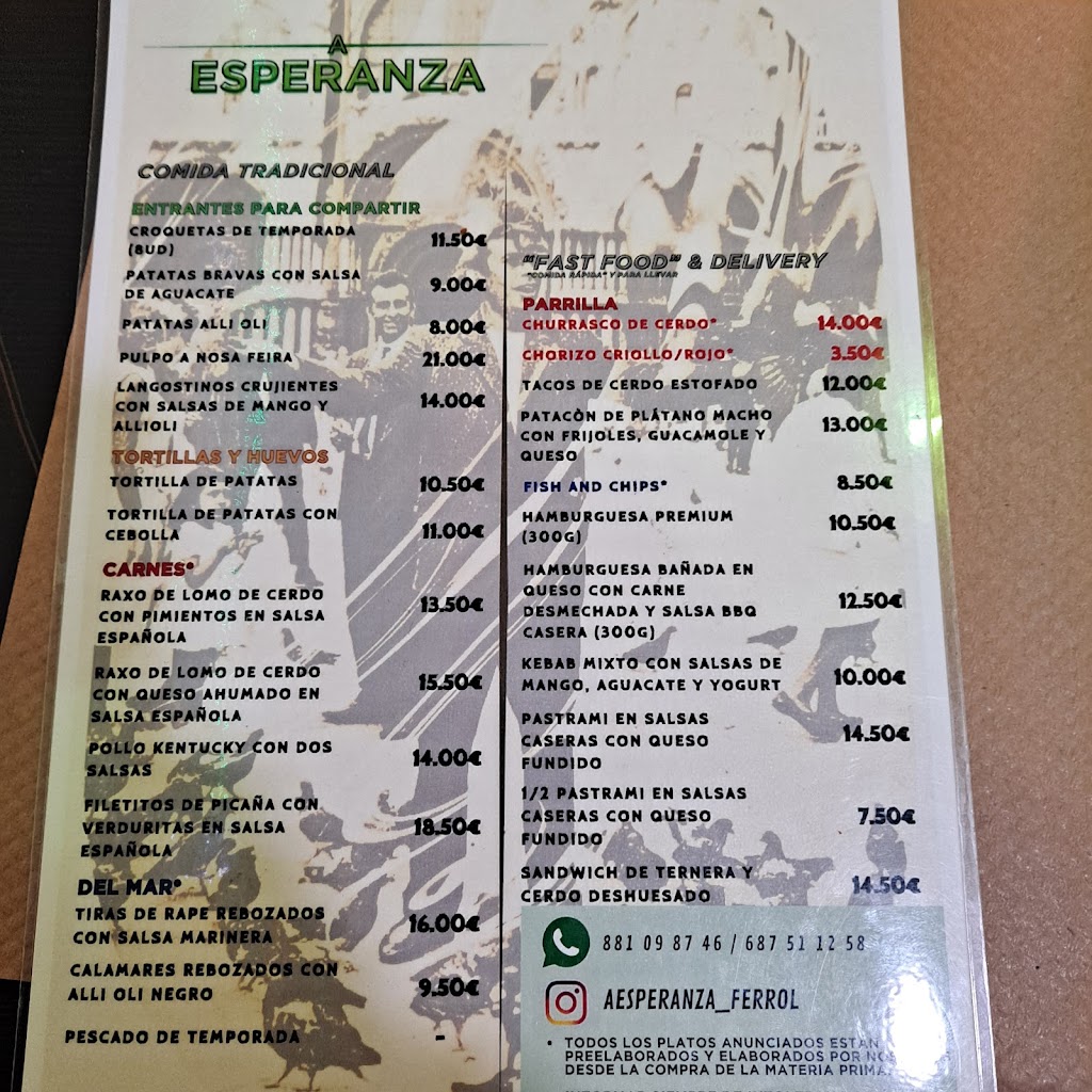 Restaurante A Esperanza — Carta