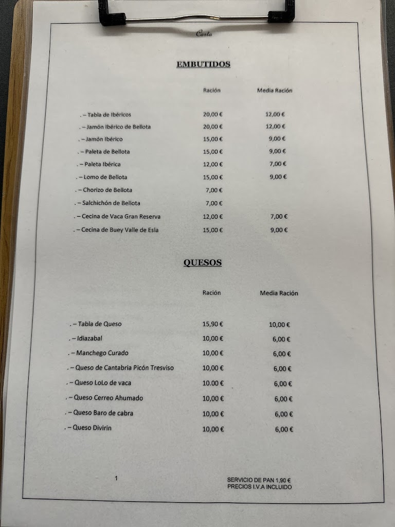 Alinarte Espacio Gourmet — Carta